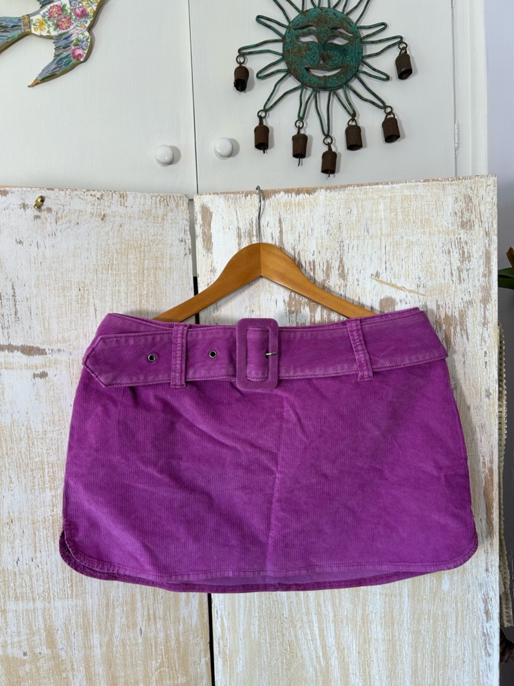 Free People Magenta Corduroy Mini Skirt with Wide Belt